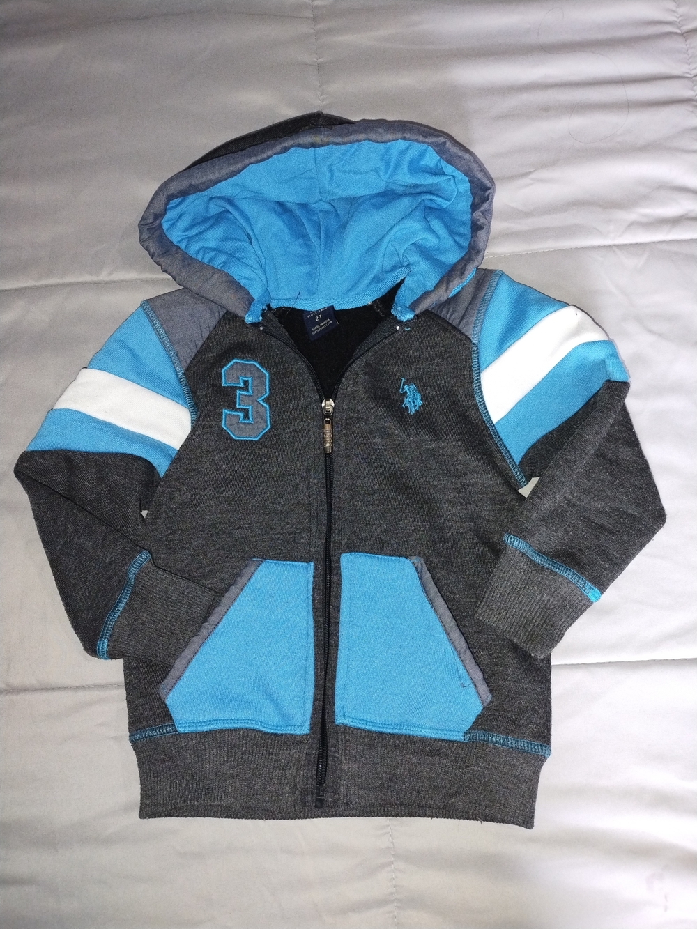 Polo by Ralph Lauren Boys Gray Zip Hoodie with Bright Blue Accents